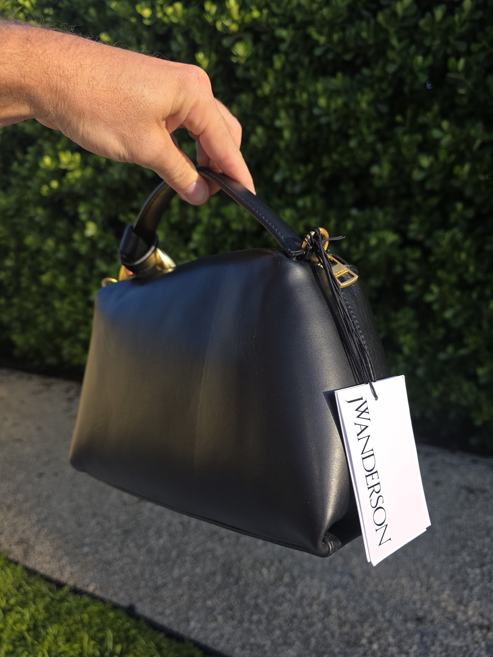 JW Anderson Black Leather Corner Bag 11 Inches Long (Large)